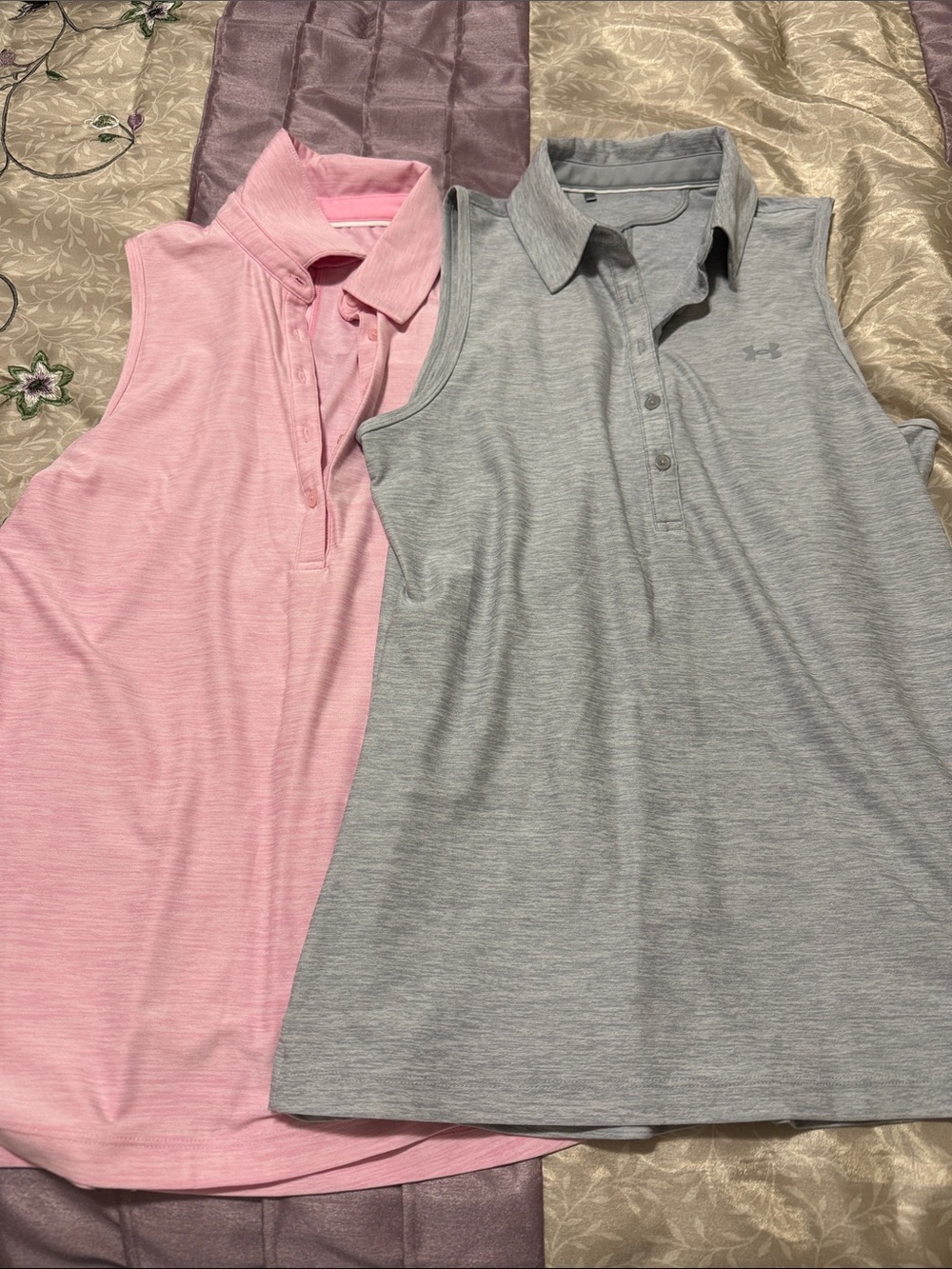 Under Armour Sleeveless Polo Tops in Pink and Light Gray